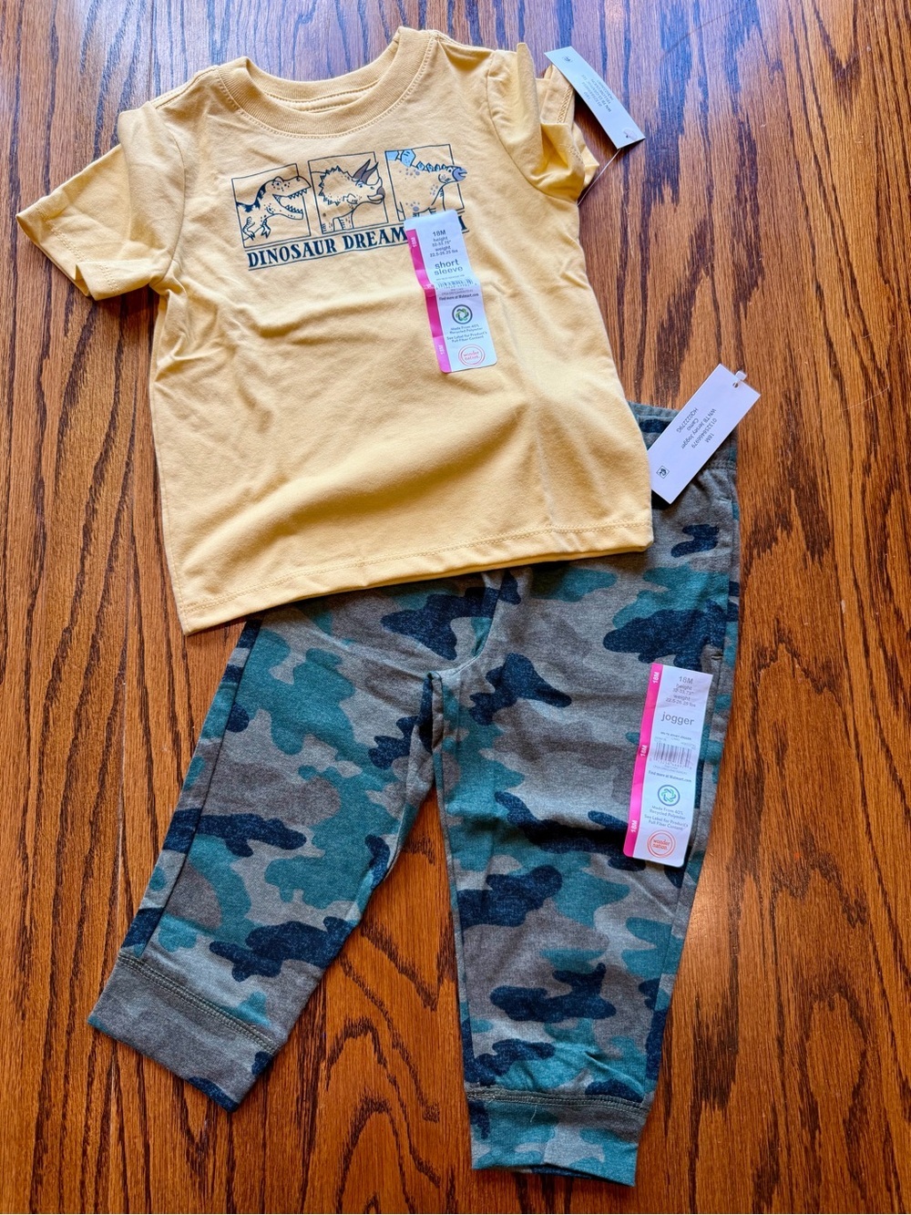 Wonder Nation 18m Dinosaur Dream Yellow Tee & Camo Jogger Set NWT